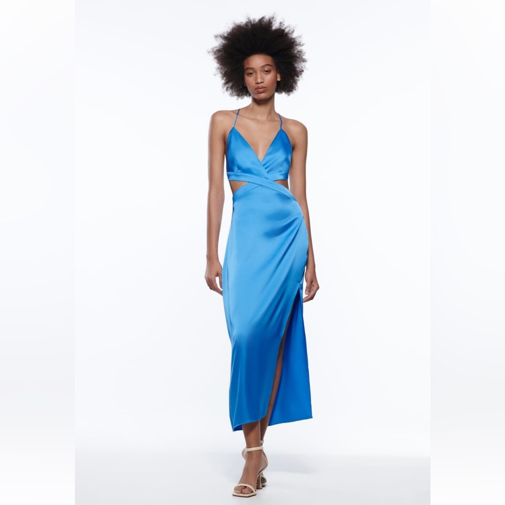 Satin effect cut out dress electric blue